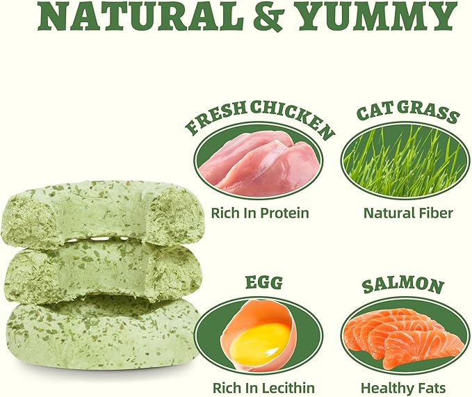 Wellix Cat Grass Treats Freeze-Dried Donut for Cats & Dogs - Hairball Control,Gut Health for Dental Cat Treats - Natural Teeth Cleaning for Kittens Training Snacks Chicken Formula 3oz