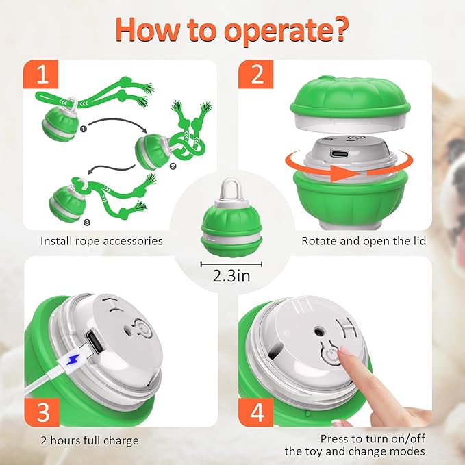 Salodal Interactive Dog Toys Rolling Ball for Puppy/Small Dogs,Peppy Pet Ball for Dogs,Motion Activate,Automatic Moving Dog Toy,USB Rechargeable