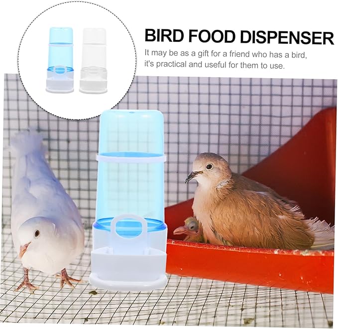 2Pcs Automatic Bird Feeder Portable Food Dispenser for Bird Cage and Hamster Bite-Resistant Plastic Feeding Box with Transparent and Blue Containers for Clean Sanitary Pet Feeding
