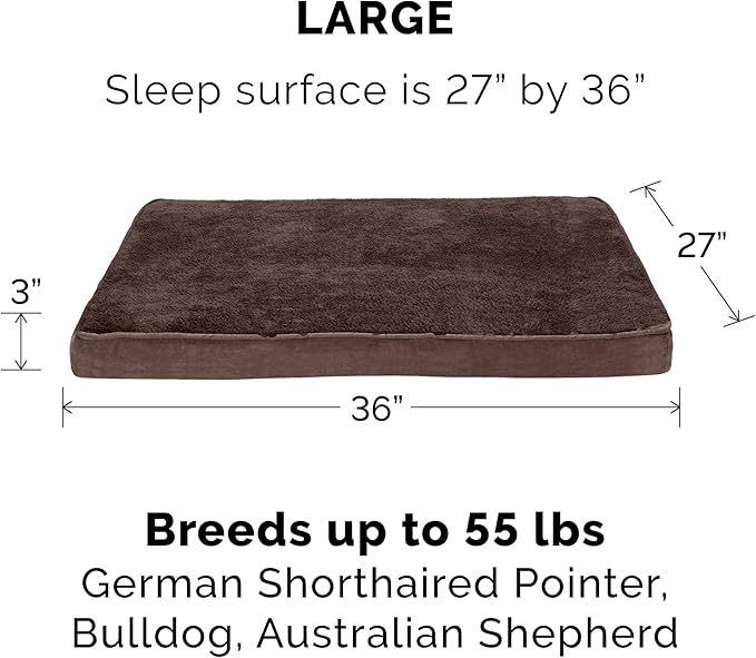 Furhaven Orthopedic Dog Bed for Large/Medium Dogs w/ Removable Washable Cover, For Dogs Up to 55 lbs - Terry & Suede Mattress - Espresso, Large
