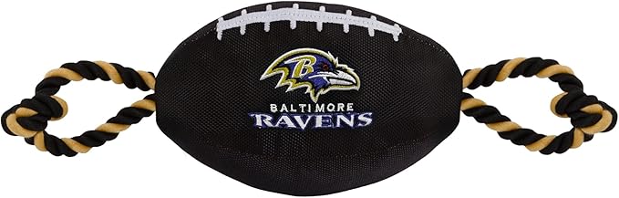 Pets First NFL Baltimore Ravens Football Dog Toy, Tough Quality Nylon Materials, Strong Pull Ropes, Inner Squeaker, NFL Team Color