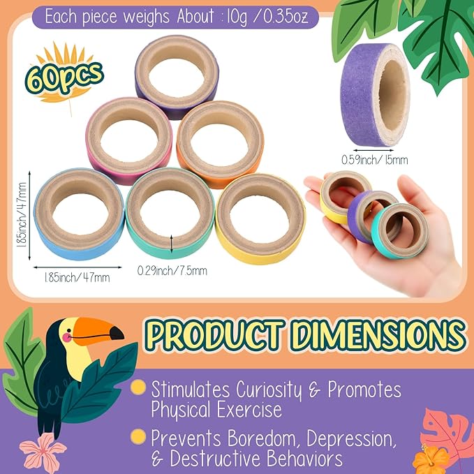 Skyygemm 60 Pcs Parrot Toys Bagels Bird Toys, Durable Cardboard for Bird Toy Bagels Chewing Shredding Foraging Foot for Medium Large Parrot, Macaw, African Greys Cockatoos Eclectus Senegal
