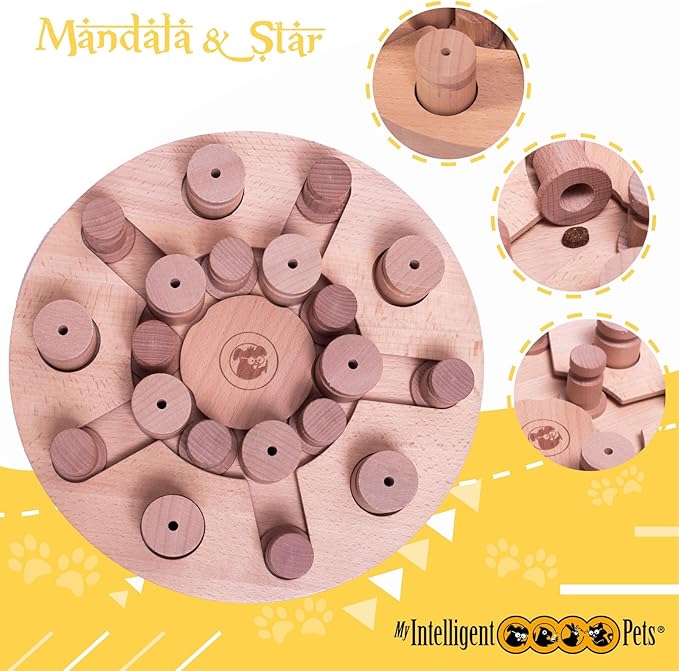 MY INTELLIGENT PETS Mandala and Star - Interactive Wooden Puzzle Toy for Dogs, Brain Game for Mental Stimulation and Enrichment, Fun and Challenging Toy for Smart Pets