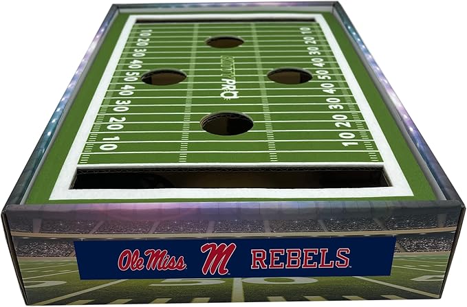 Pets First NCAA Mississippi Ole Miss Rebels Cat Scratcher Box, Game Day Cat Toy, NCAA Football Field Designed Cat Scratcher and Lounge, Stimulating Cat Game