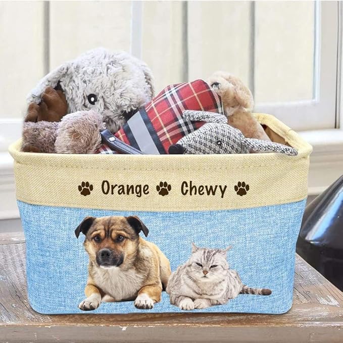 Personalized Dog Toy Box Storage Custom Dog Basket with Pet's Name Cat Toy Storage Gift for Pet Lovers (Grey)