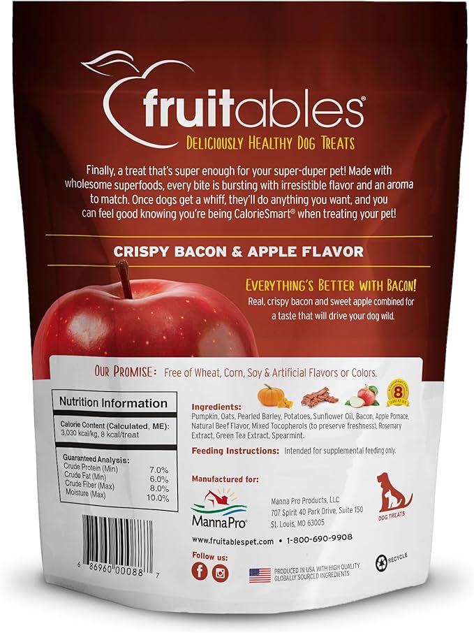 Fruitables Baked Dog Treats, Healthy Pumpkin Treat for Dogs, Low Calorie & Delicious, Free of Wheat, Corn and Soy, Made in the USA, Apple and Crispy Bacon Flavor, 12oz (Pack of 2)