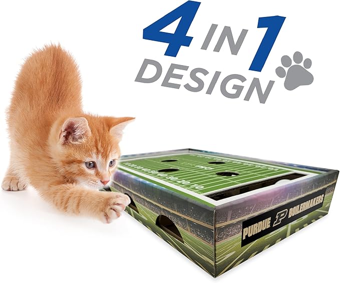 Pets First NCAA Purdue Boilermakers Cat Scratcher Box, Game Day Cat Toy, NCAA Football Field Designed Cat Scratcher and Lounge, Stimulating Cat Game
