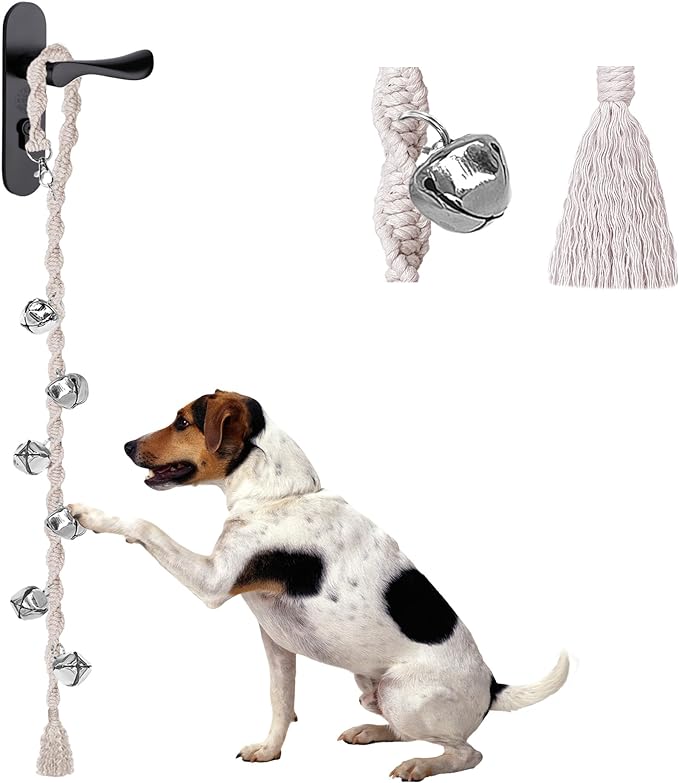 Dog Bells to Go Outside & Puppy Potty Training, Adjustable Dog Door Bell Ring to Go Potty, Handmade with Premium Yarn. Twisted Style, Beige