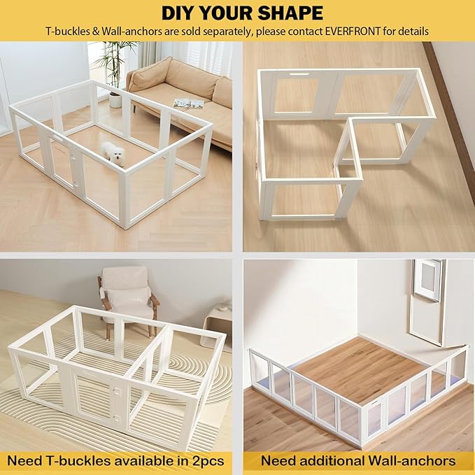 EVERFRONT Clear Acrylic Plastic Dog Playpen - Clear Dog Play Pen - Easy Assemble Acrylic Dog Playpen - Puppy Playpen, Cat Playpen, Small Animal Playpen, Dog Play Pen Indoors (White, 23.6“ H, 8PCS)