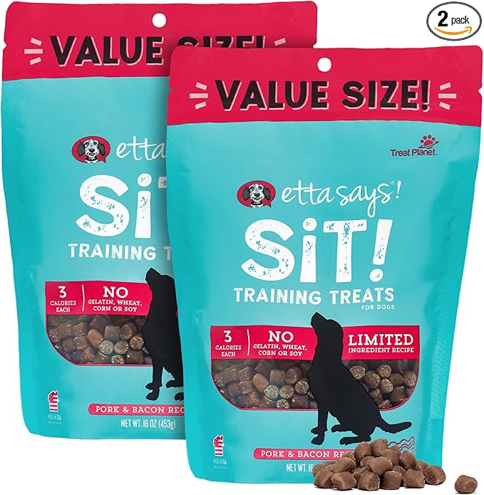 etta says! Sit Training Treats - All Natural Pork and Bacon Soft Treats for Dogs - Made in The USA - 2 Pack