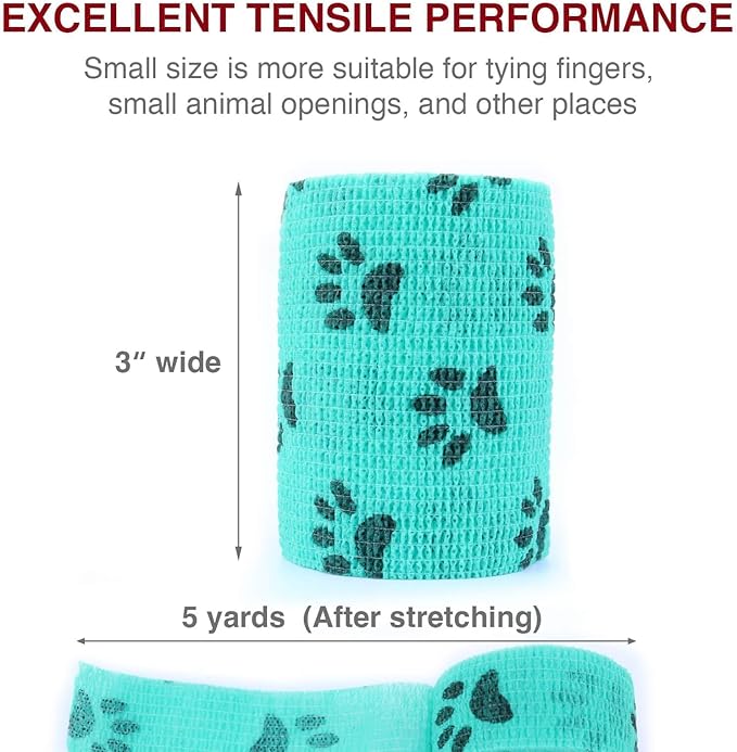 Self-Adhesive Vet Wrap for Pets - 6 Rolls 3 Inch Cohesive Bandage for Dogs Cats Horses Rabbits, Pet First Aid Wound Care Stop Bleeding Prevent Licking