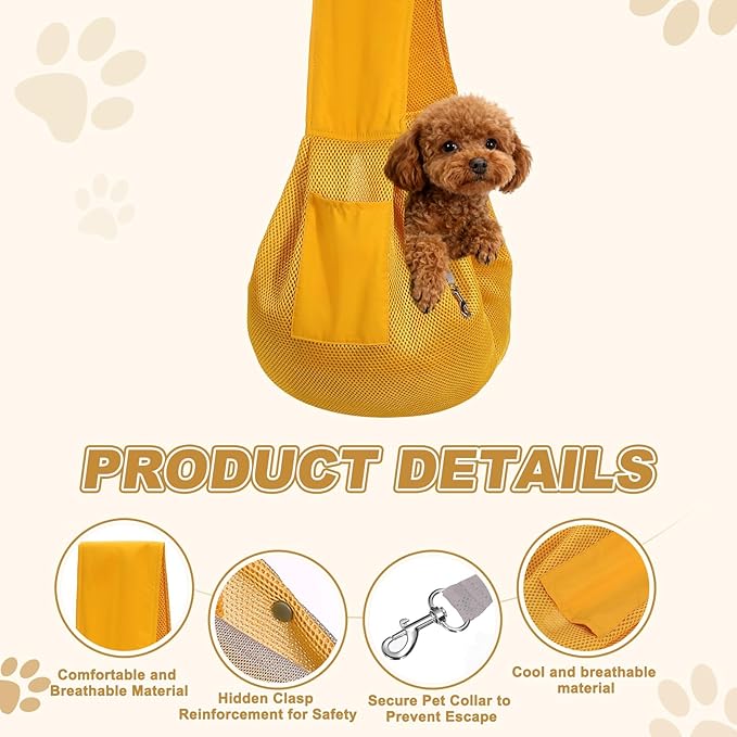 Dog Sling Carrier for Small Dogs and Cats Up to 16.5 Lbs, Breathable Thick Shoulder Strap Pet Crossbody Shoulder Bag, (Yellow, 1 Pcs) Intended for Outdoor/Camp/Travel