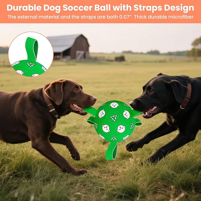 Dog Soccer Ball with Straps - Durable Jolly Ball for Dogs, Large Soccer Ball for Dogs, Dog Toys for Medium Dogs, for Pet Birthday, Outdoor Indoor Play Training Exercise