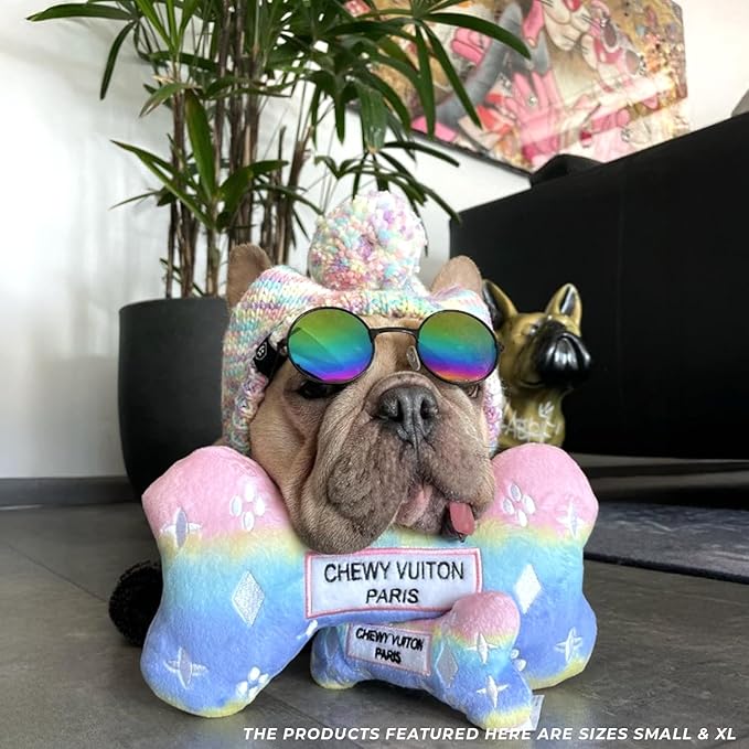 Haute Diggity Dog Chewy Vuiton Bone Plush Squeaky Dog Toy, Soft Durable Designer-Inspired Stuffed Puppy Chew Toys for Small & Medium Dogs, Machine-Washable (Pink Ombre) Small