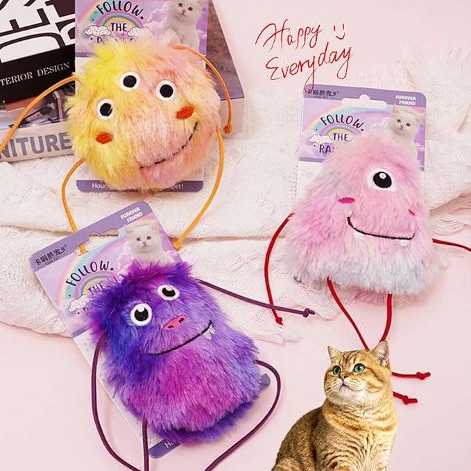 Cute Monster Plush Catnip Toy Interactive Soft Chew Plush Catnip Toys for Indoor Cats and Kittens 3.9" (Purple)
