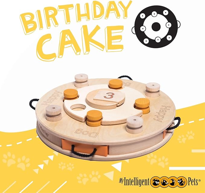 Birthday Cake - Dog Puzzle Toy, Interactive Wooden Brain Game for Dogs, Mental Enrichment Toy, Enhances Natural Instincts