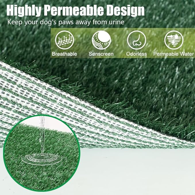 LITA Dog Grass Pad with Tray - Dog Litter Box with 2 Artificial Grass Pads - Potty Tray for Balcony Apartment Indoor Outdoor Use - 20x30 INCH