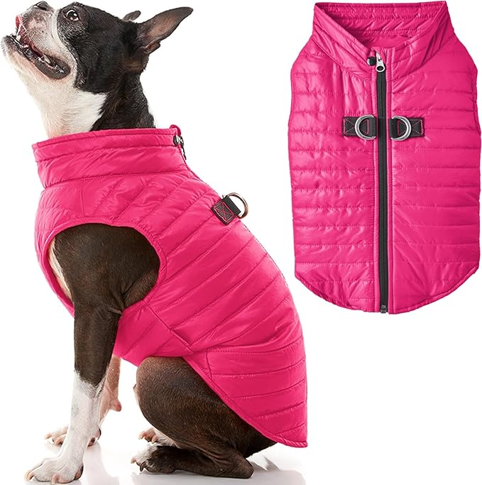 Gooby Puffer Vest Dog Jacket - Pink, Small - Ultra Thin Zip Up Wind Breaker with Dual D Ring Leash - Water Resistant Small Dog Sweater Coat - Dog Clothes for Small Dogs Boy or Medium Dogs, (15")
