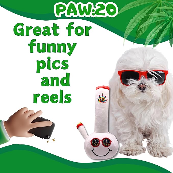 My Name is Billie, Funny Squeaky Weed Dog Toy, Cute Stuffed Parody Pot Bong, Cool Plush 420 Novelty Gift for Pets & Their Owners, Sized for Puppies & Small, Medium & Large Breeds, Fetch & a Photo Prop