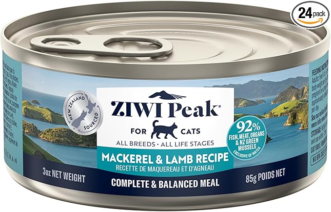 ZIWI Peak Wet Cat Food – All Natural, High Protein, Mackerel & Lamb, Grain Free, Limited Ingredient, with Superfoods (3oz Cans - Pack of 24)