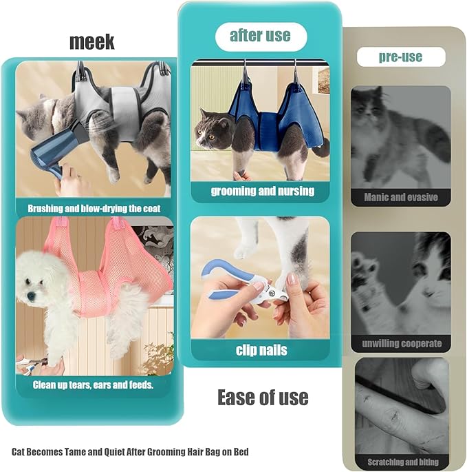Cat and Dog Grooming Hammock with Safety Belt for Nail Clipping、Grooming,Cat Bathing Bag for cat Nail Trimming,Cat Claw Care Bag, Dog Grooming Harness（XS,Be Sure to Check The Size Chart）