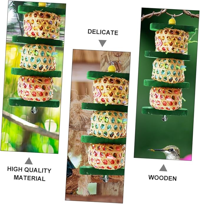 Parrot Chewing and Hanging Bell for Bird Cages, Woven Rattan and Wood Shredding Plaything, Safe Bite Accessory for Pet Parrots in Cage