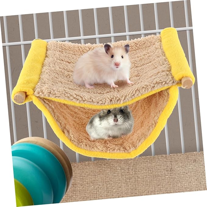 Sosoport Small Animal Hammock Dual Layer Hanging Plush Sleeping Nest for Hamster Bird Cage Rat Ferret Bed Yellow Comfortable Pet Cage Accessory