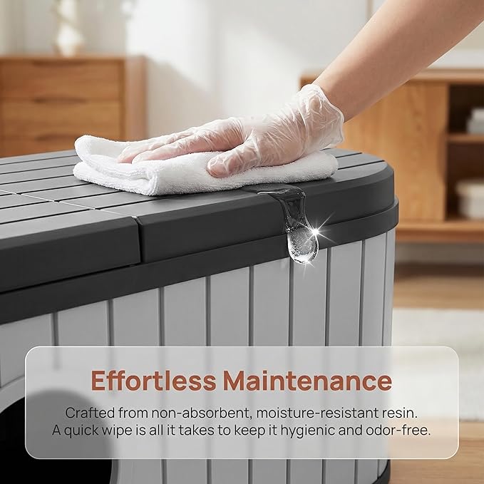 Large Cat Litter Box Enclosure with Hidden Cat Bed, 2-in-1 Resin Cat House Furniture with Flip-Top Lid & Dual-Way Swing Door, Multi-Functional Side Table Bench for Living Room, Easy-Clean Odor Control