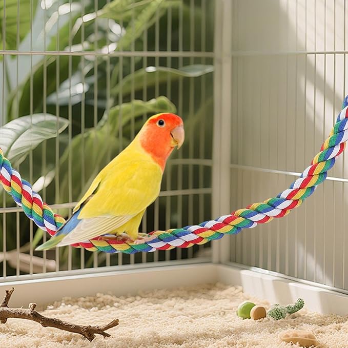 Ergonomic Rope Perch, Bite-Proof Colorful Swing Pet Accessories, Cockatiel Perch Bird Cage Swing Toys,for Parakeet Conure Canaries Hamster Indoor Home Play Chewing