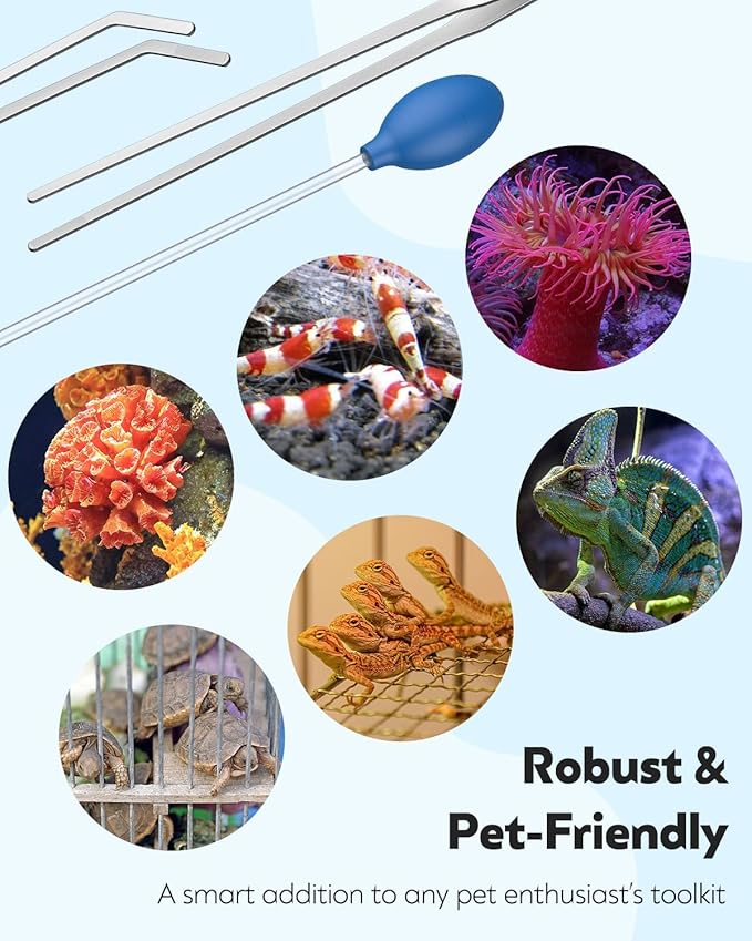 Pawfly Aquarium Coral Feeder Kit, 13.7" & 15.7" Long Tube with 11" Long Tweezers, Coral Food Feeders for Reef Marine Fish Shrimp, Long Acrylic Syringes with Stainless Steel Aquarium Tweezers