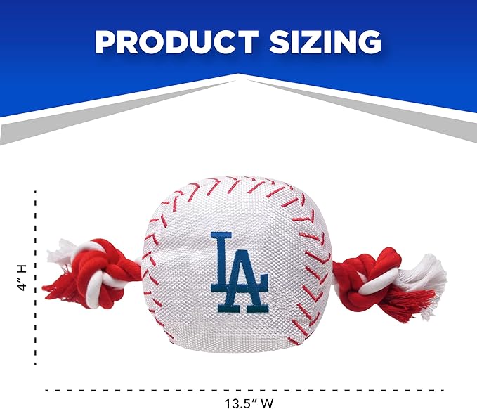 MLB LOS ANGELES DODGERS Baseball Rope Toy for DOGS & CATS. Tough nylon, Sporty Baseball Design, Heavy-duty ropes with Inner SQUEAKER
