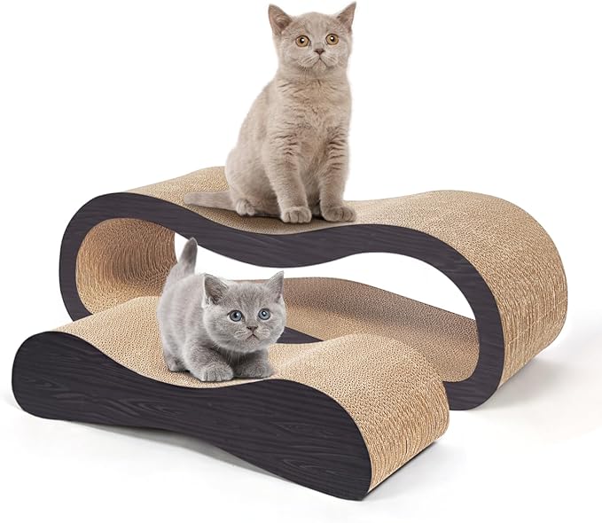 Simple Delxue 2 in 1 Large Cardboard Cat Scratcher Lounger，Cat Scratching Board for Indoor Cats,100% Recyclable&Reversible Horizontal Scratching Pads Prevents Furniture Damage,Brown