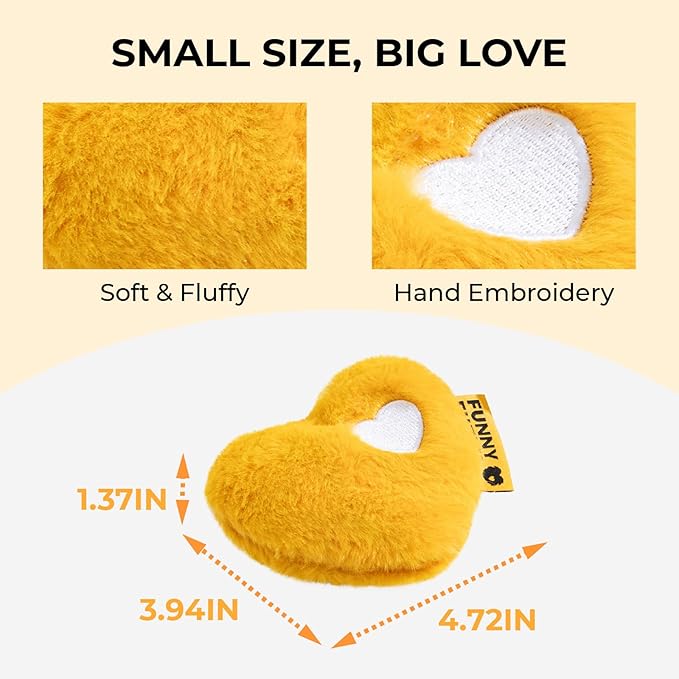 FUNNY FUZZY Dog Toy, Heart Plush Squeaky Dog Toy for Puppy Cats with Soft Squeaker, Fun for Indoor Puppies and Kitten, Pet Toy for Small Medium Large Breeds, Yellow,2 Pack
