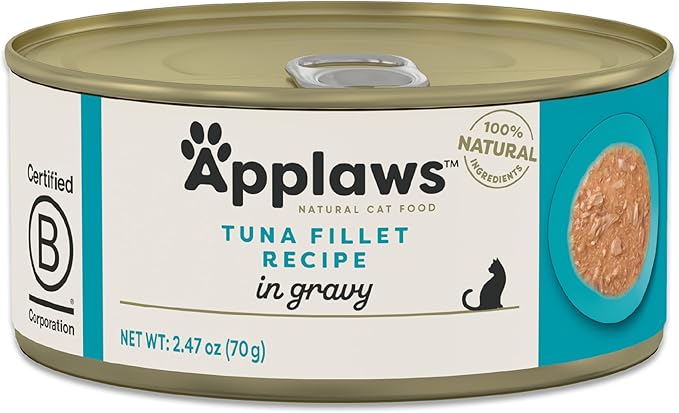 Applaws Natural Wet Cat Food, Made with Limited and Natural Ingredients, High Protein with No Artificial Additives or Fillers, Tuna Fillet in Gravy (24 x 2.47oz Cans)