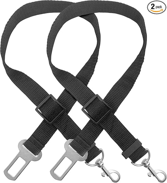 Adjustable Dog Seat Belt for Car, 2 Pack Pet Safety Belts for Vehicles, Heavy-Duty Nylon Puppy Harness Seatbelt Leash for Driving, Universal Fit Seatbelts for Pets in SUV, Truck, Travel, Black