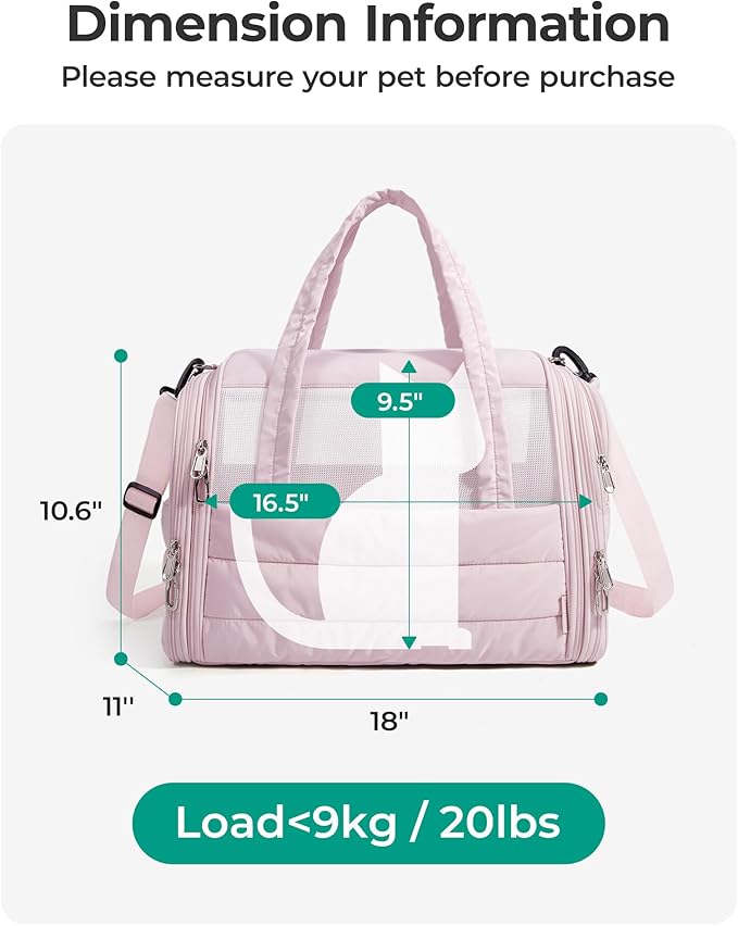 BAGSMART Cat Carrier: Soft-Sided Pet Carrier for Small Medium Cats Dogs Puppy Quilted Collapsible Puffy Travel Bag Up to 20 Lbs Mist Purple