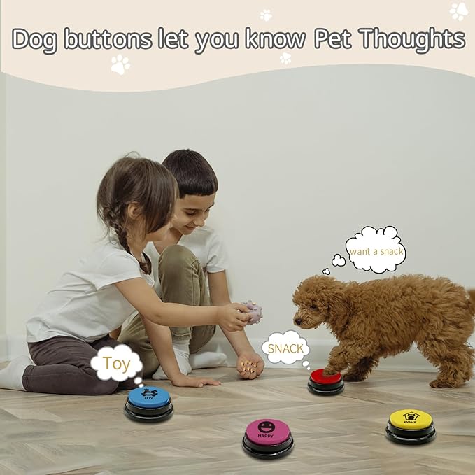 Set of 5 Color Dog Buttons With Rubber Mat for Communication, Voice Recording, Talking, Pet Training & Behavior Aids - Train Your Dog to Voice What They Want