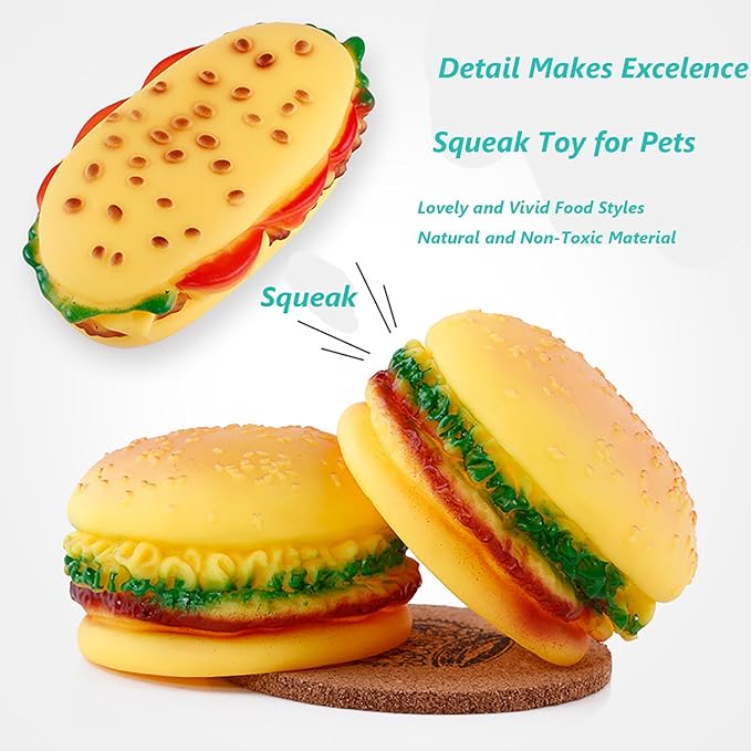 Pet Chew Toy Interactive Dog Food Toy Bite Hamburger 3 Pack Soft Non-Toxic Teeth Cleaning Dog Toys Squeaky for Puppies Small Dogs Cats DT11 Hamburger