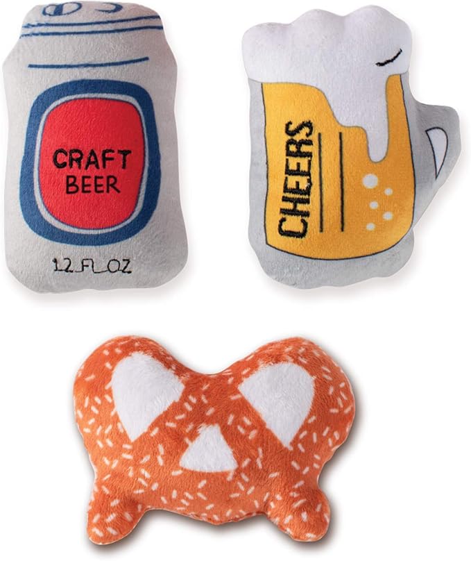 Fringe Studio, "Beer, Small Plush Squeaker Dog Toy 3PCS Set, PetShop Collection (289441)