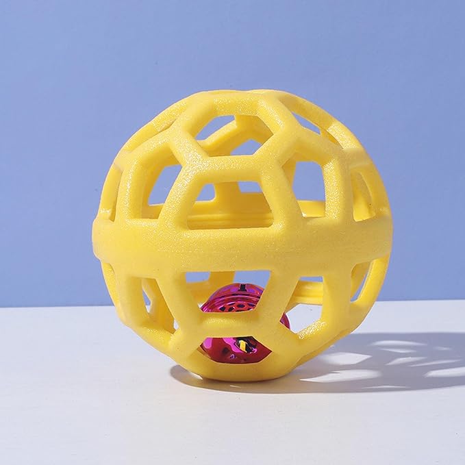 Dog Chew Toys with Bell Sound, 3 Rubber Bouncy Ball for Medium/Large Dogs, Interactive Fetch Ball Teeth Cleaning&Training, Hollow Design with Internal Bells (Yellow)