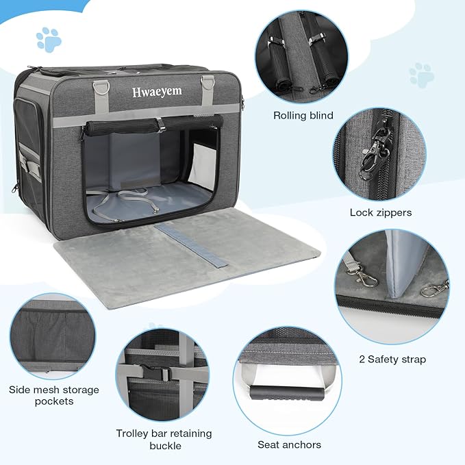 Rolling Cat Carrier for 2 Cats, 24" Large Capacity Pet Carrier with Wheels for Pets up to 40 lbs, Double Compartment Dog Travel Bag with Removable Divider & Telescopic Handle, Foldable(Black, 24inch)