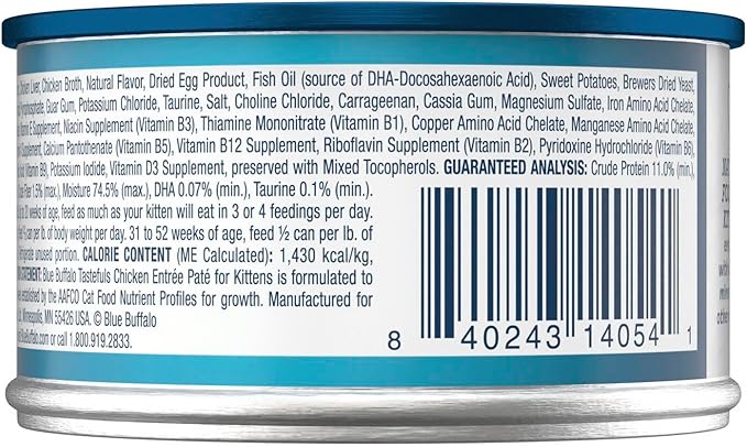Blue Buffalo Tastefuls Wet Food for Kittens, Made with Natural Ingredients, Chicken Paté Entrée, 3oz Cans, 4Pack Trial Size