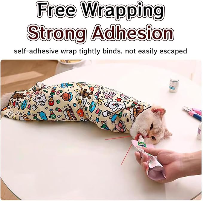 Cat Grooming Wrap-Cat Wrap for Cutting Nails, Cat Restraint for Nail Clipping, 21.5 Inch Cat Grooming Wrap, Velcro Fabric for Cats, Cat Burrito Wrap,for Clip Nails, Clean Ears (A,L(Within 11.1lbs))