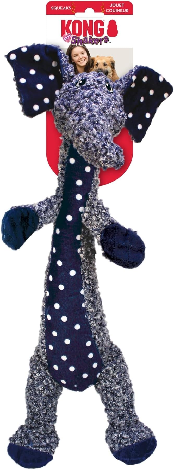 KONG Shakers Luvs Elephant - Long Body for Fetch and Tug - Blue (Large)