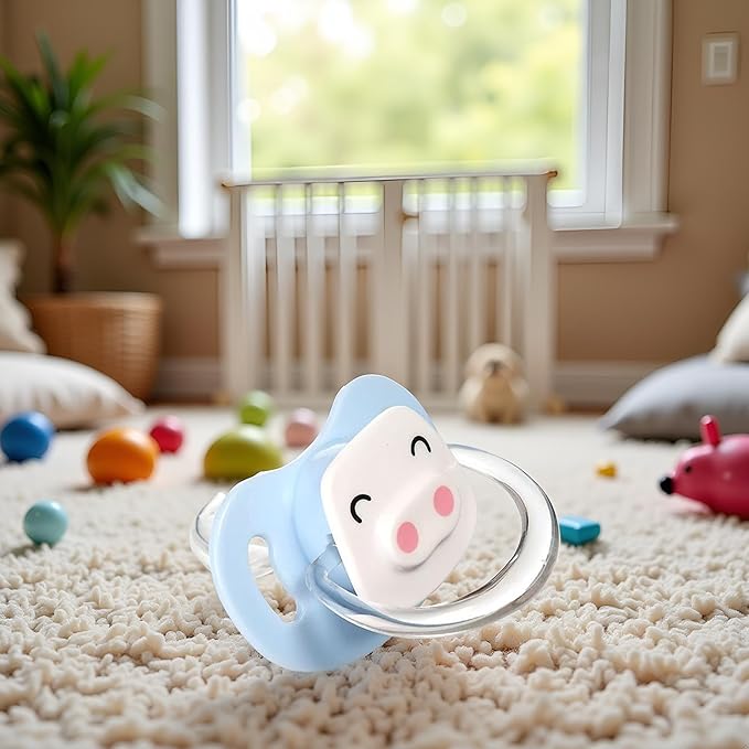 Pet Silicone Calming Pacifier, Dog Pacifiers for Small Dogs, Kitten Pacifiers, Puppy Teething Toys and Cat Chew Toys, Essential Pet Supplies, Puppy Essentials and Kitten Supplies (Blue Pig)