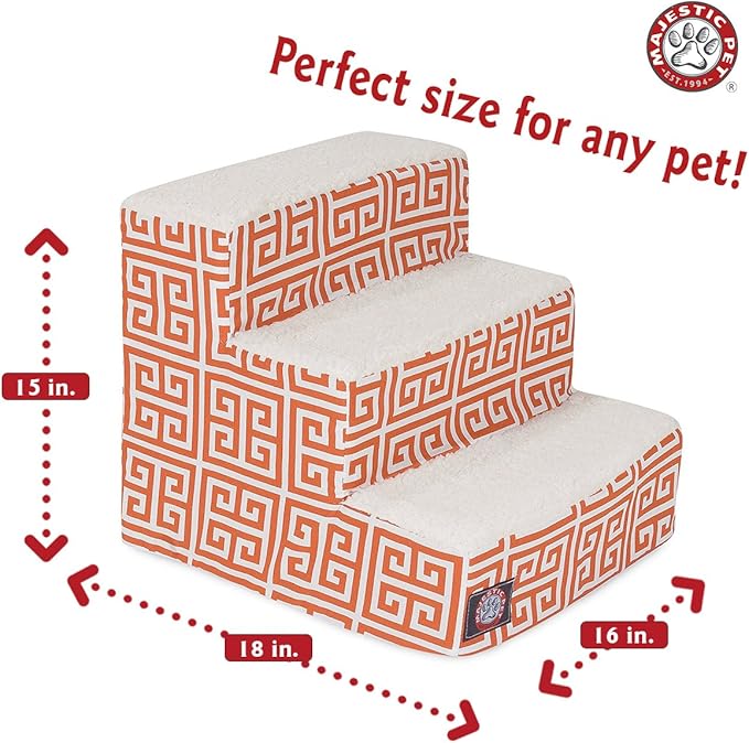 Majestic Pet 3 Step Portable Dog Stairs for Small Dogs to get on Bed Supports 250 lbs or Less – Dog Steps for High Bed with Machine Washable Cover –Pet Stairs for Cats Towers Orange