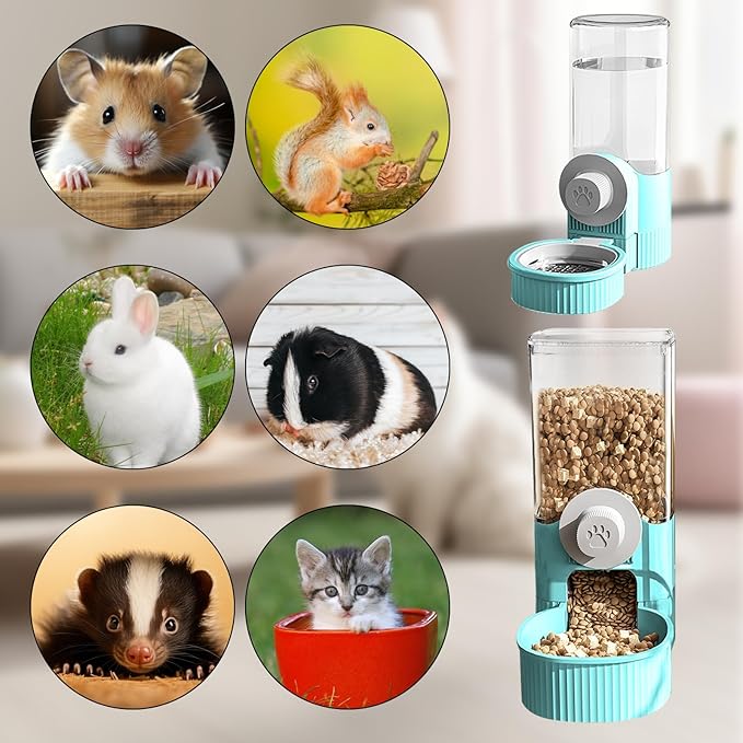 Hanging Cage Automatic Pet Food Water Dispenser, 41oz Hanging Automatic Food Dispenser, 18oz Pet Water Bottle for Cage Crate, Suitable for Kitten Rabbit Chinchilla Hedgehog Ferret (Blue, 41Oz)