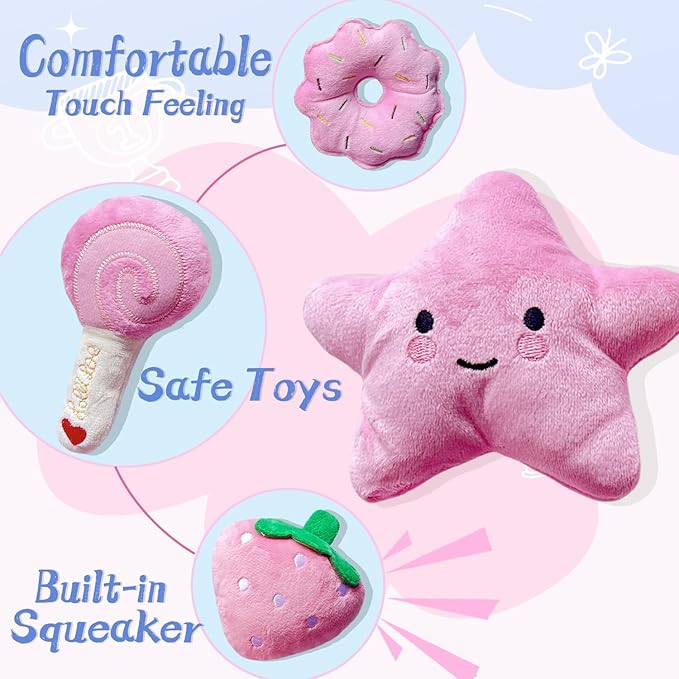 Small Dog Toys, Squeaky Dog Toy for Small Dogs- Pink Cute Puppy Toys, 4 Packs Pet Chew Toys for Fun, Interactive Dog Plush Toys for Puppies, Dog Squeak Toys
