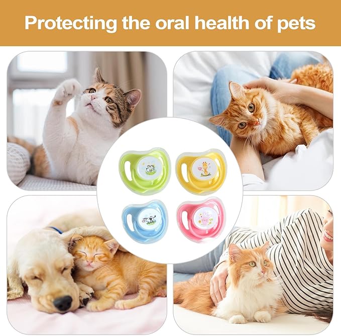 4Pcs Pet Pacifiers for Dogs Cats, Silicone Calming Pacifier, Cute Puppy Kitten Suckling Soother, Soothing Companions Chew Toys, Animals Teething Supplies for Bedtime Naptime Travel Chewing