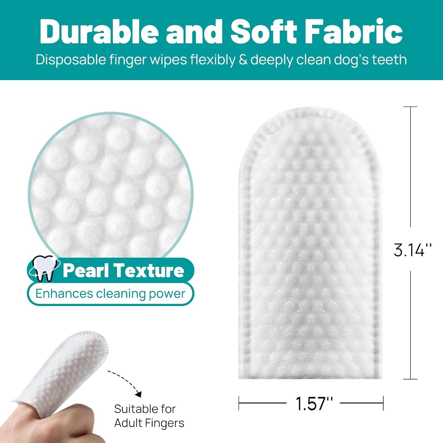 Dog Dental Care Finger Wipes - Teeth Cleaning Finger Wipes for Dog & Cats - Tooth Brushing Kit Dental Wipes for Dog - Reduces Plaque & Freshens Breath (100 PCS, Unscented)